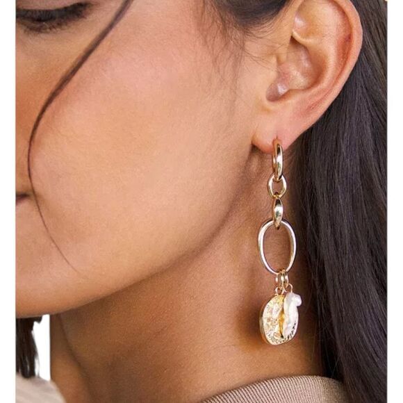 Ettika Gold Coin and Pearl Drop Earrings - Picture 2 of 6